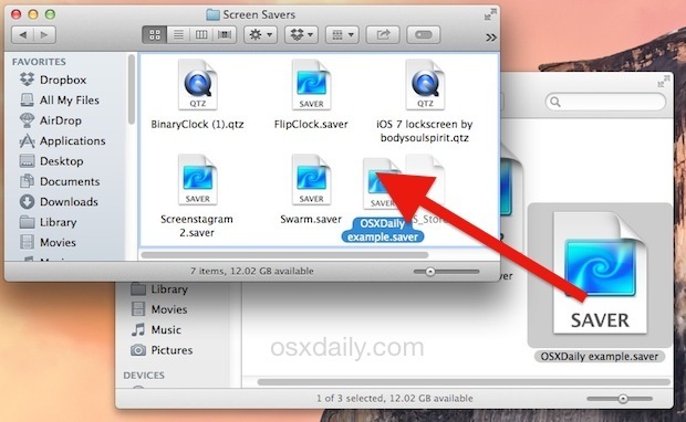 Установите заставку в Mac OS X вручную