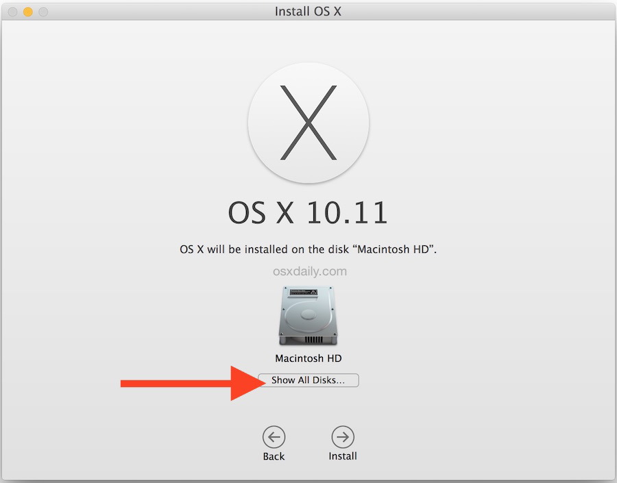 Показать все диски для установки OS X на отдельный раздел