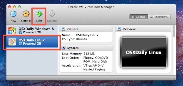 Загрузите виртуальную машину Ubuntu Linux в VirtualBox