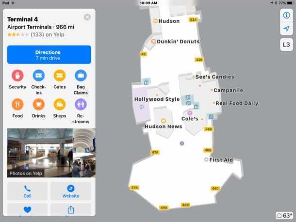Взгляд в аэропорту с помощью режима поиска карт Apple Maps