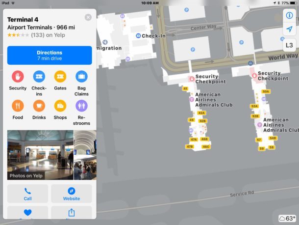 Просмотр в аэропортах с помощью Apple Maps
