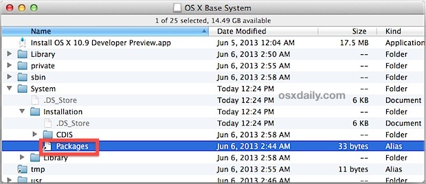 Удалить ссылку OS X Mavericks Packages