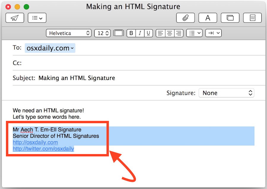Создание и копирование HTML-подписи в приложении Mac Mail