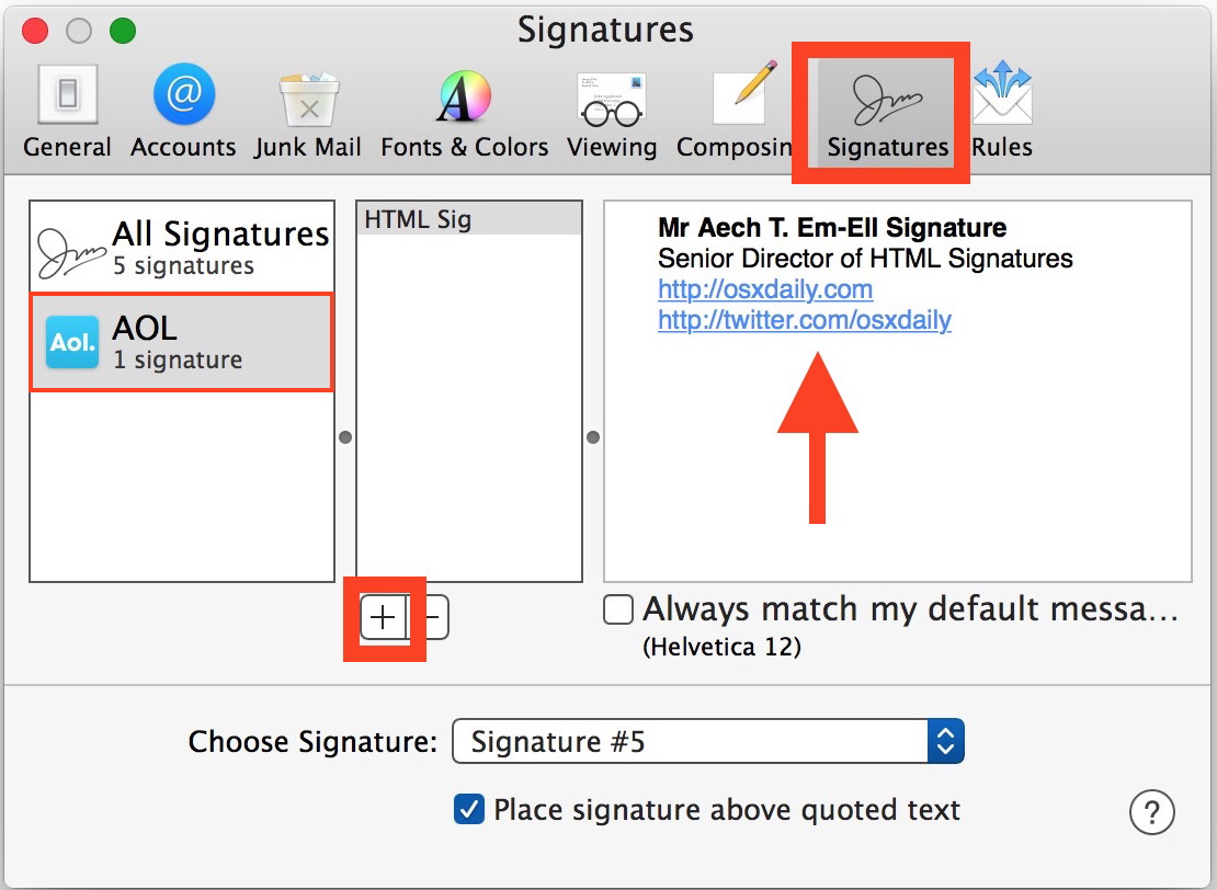 Создание HTML-подписи в приложении Mac Mail OS X
