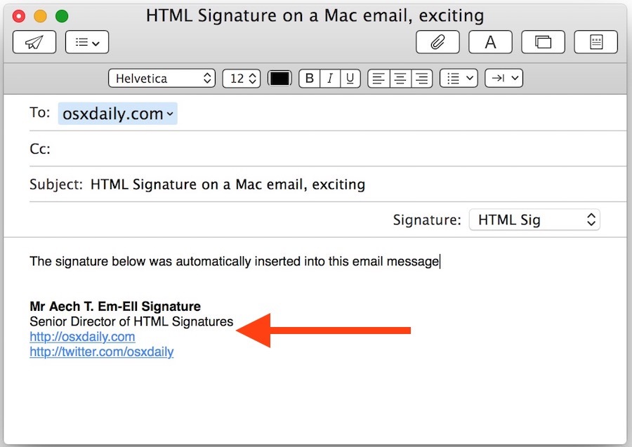 HTML-подпись в приложении Mac Mail OS X