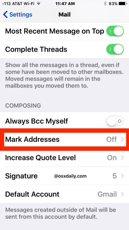 Отметить адреса в Mail для iOS