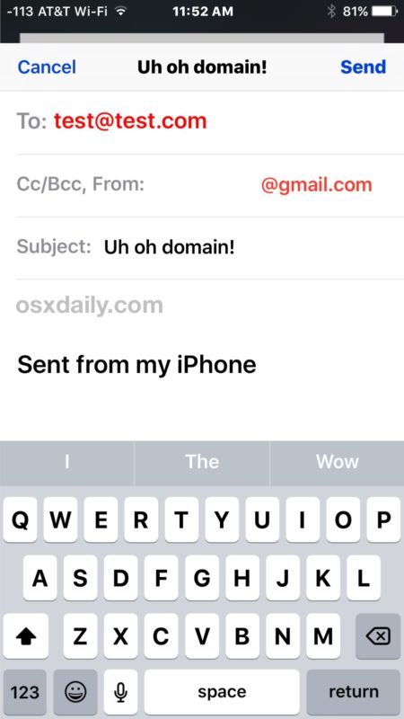 Отмеченные почтовые домены, отображаемые красным цветом, когда в iOS Mail