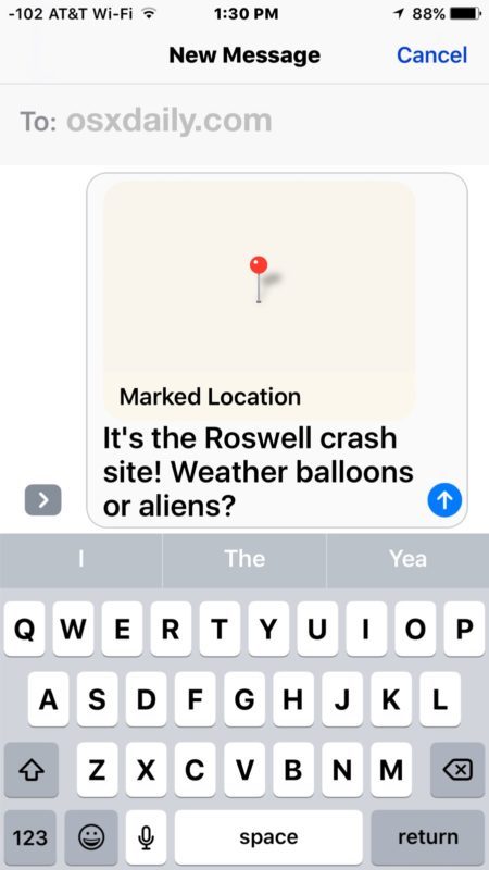 Совместное использование отмеченного местоположения на Картах с iPhone