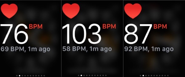 Различные показания частоты сердечных сокращений на Apple Watch