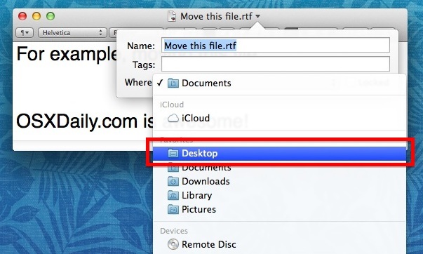 Перемещение файла в Mac OS X из заголовка