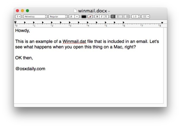 Открытый файл вложений Winmail.dat в Mac OS X