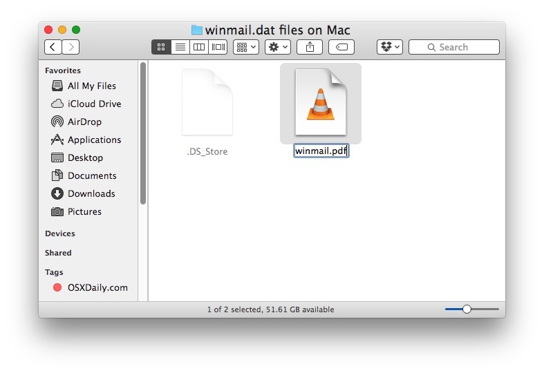 Переименование файла вложений Winmail.dat для его открытия в Mac OS X