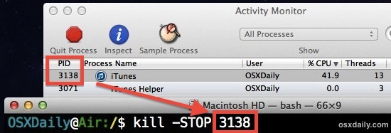 Остановить процесс в Mac OS X