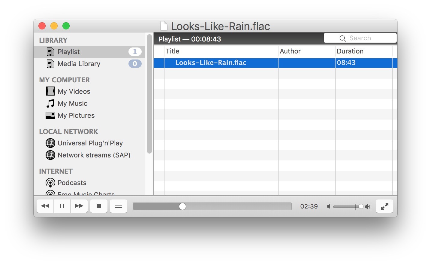 Воспроизведение аудиофайла FLAC в Mac OS с помощью VLC