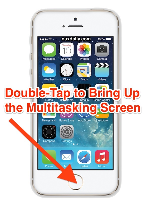 Дважды нажмите, чтобы вызвать экран приложения для многозадачности в iOS