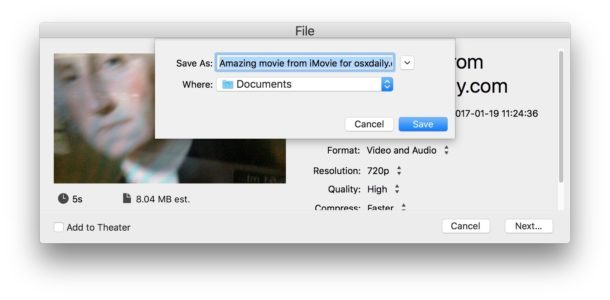Сохранение записанного видео с iMovie