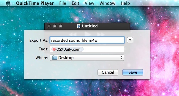 Сохранение записанного звукового файла в Mac OS X