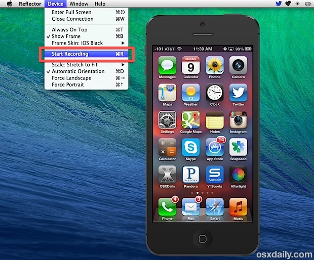 Запись экрана iPhone, iPad или iPod touch с помощью отражателя