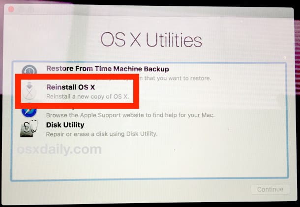 Переустановите OS X с помощью восстановления