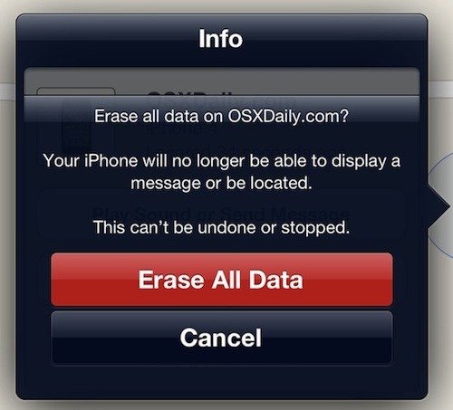 Подтвердите удаление всех данных на iPhone с удаленной очистки