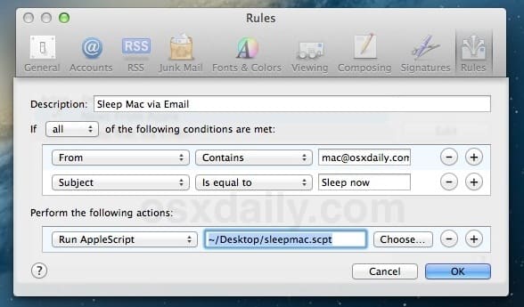 Удаленный сон Mac через электронную почту