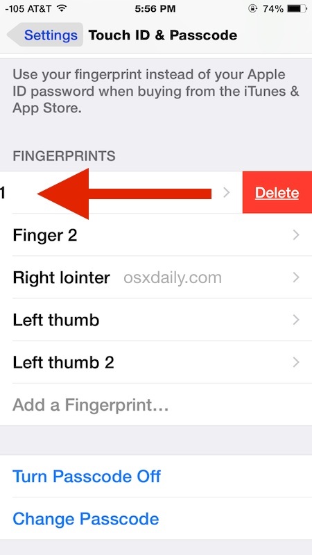 Как удалить отпечаток пальца с сенсорного идентификатора в настройках iOS