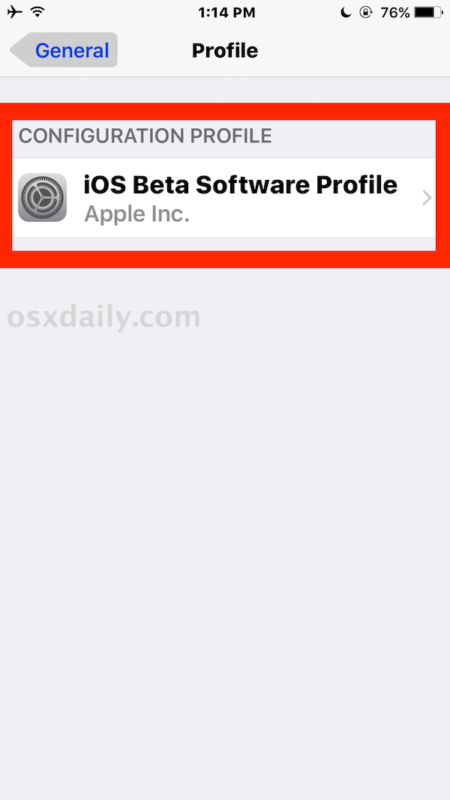 Выберите профиль бета-версии iOS