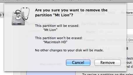 Удалить Mt Lion OS X Partition