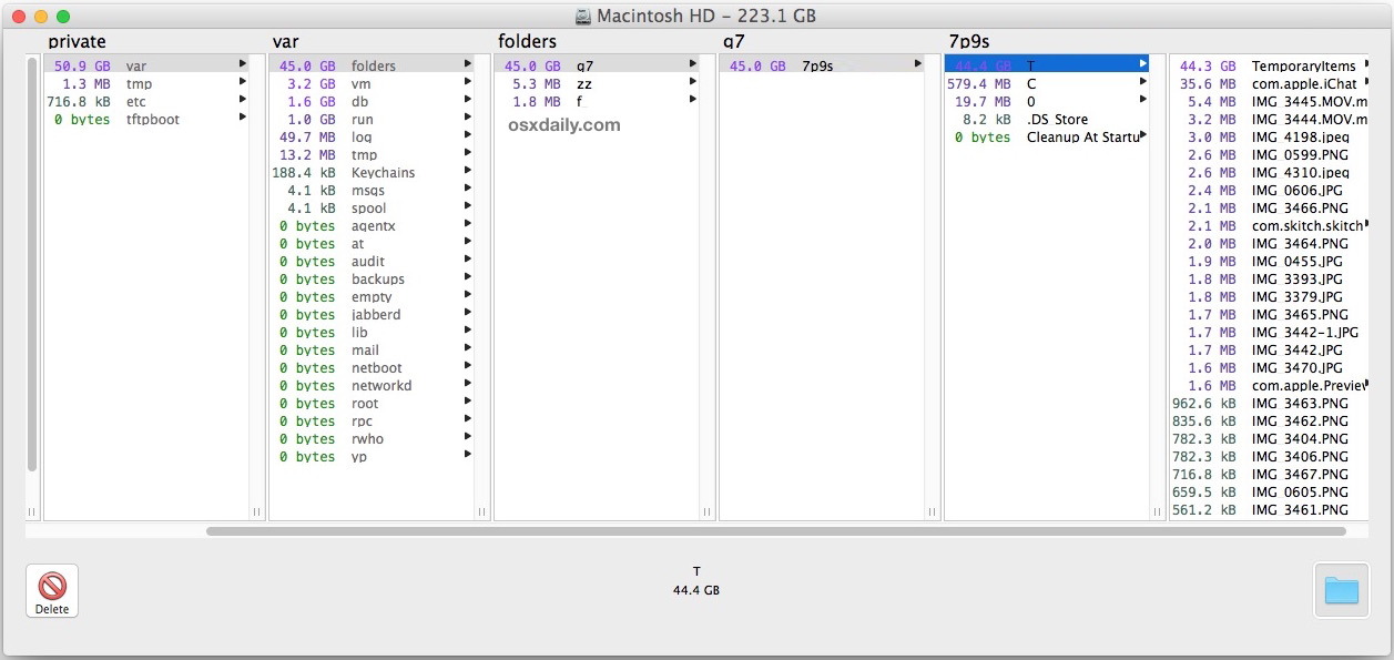 Огромная папка временных элементов в Mac OS X, отображаемая в / private / var / folders /