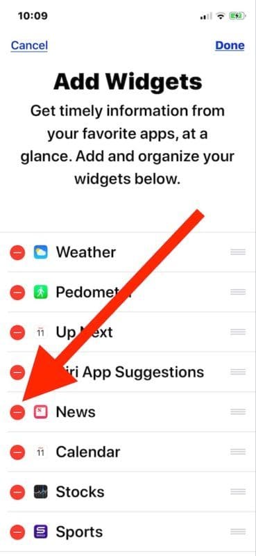 Как удалить виджеты из экрана виджета Today в iOS