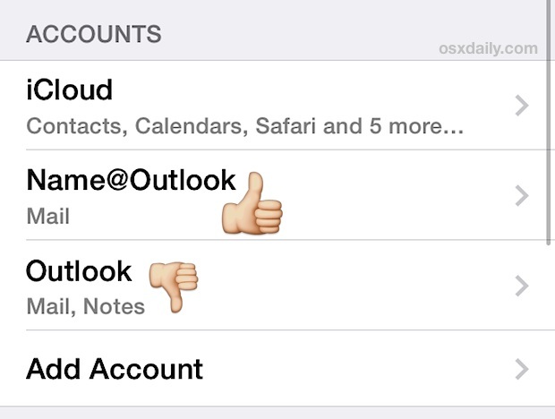 Переименование учетной записи электронной почты в iOS