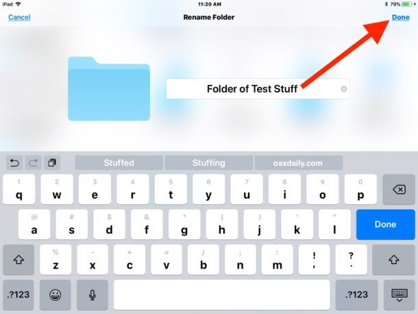 Переименование папки в приложении «Файлы» для iOS