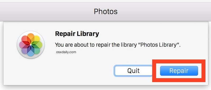 Ремонт библиотеки фотографий в Mac OS X