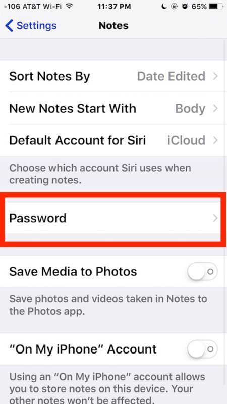 Сброс пароля для заметок iOS