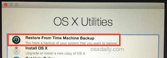 Восстановление Mac с Time Machine при загрузке с Recovery HD