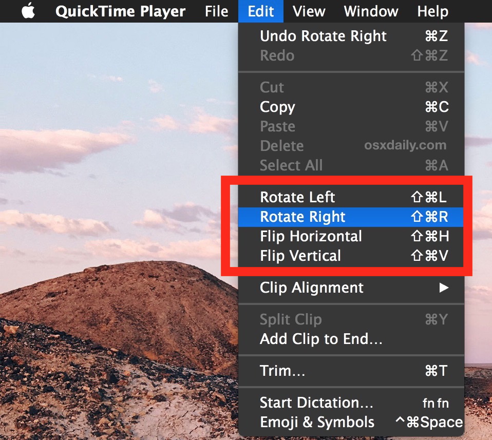 Поворот и переключение видео в QuickTime для Mac OS X