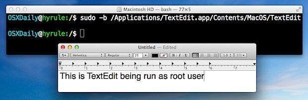 Запустить приложение GUI как root в Mac OS X