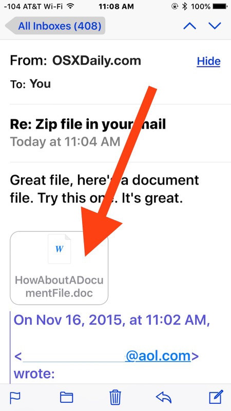 Нажмите на приложение электронной почты в почтовом приложении iOS.