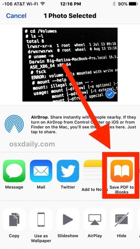 Сохранить фотографию как PDF из iOS