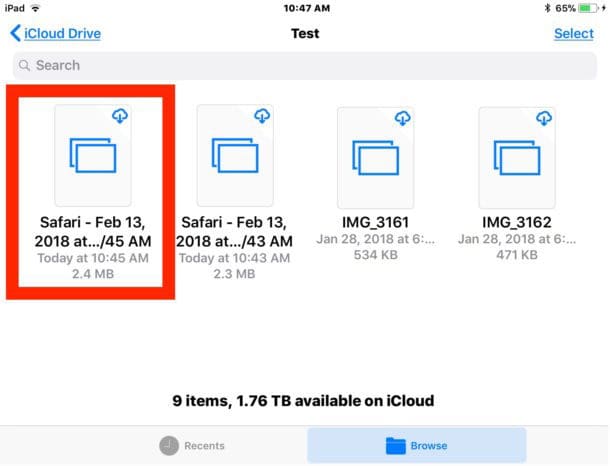 PDF-файл, созданный с веб-страницы в приложении «Файлы» iOS