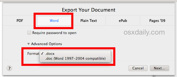 Экспорт файлов в формате Word в форматах Word