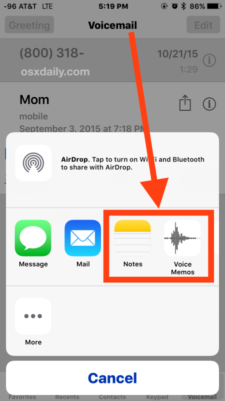Сохранить iPhone в качестве голосовой почты для iPhone