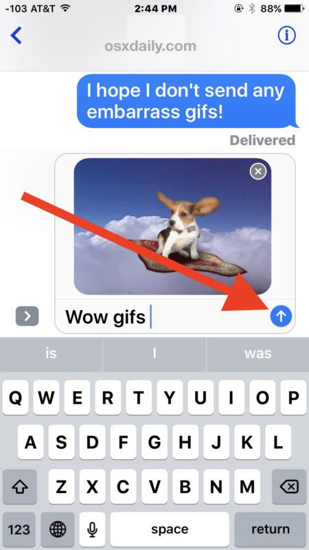 Отправка анимированного GIF в сообщениях через функцию поиска GIF