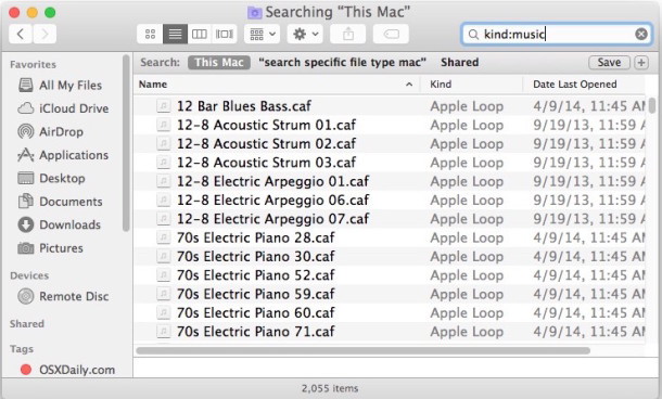 Поиск совпадений общих типов файлов в Mac OS X