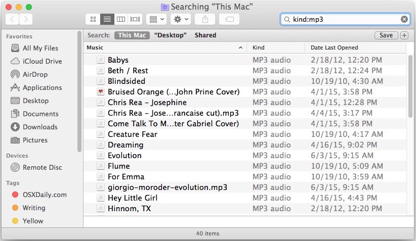Поиск типов файлов Mac и форматов файлов для совпадений