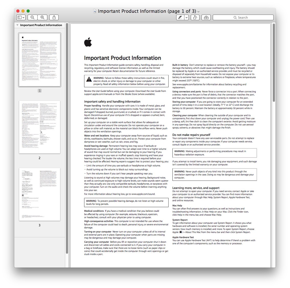 Файл PDF, открытый в Preview на Mac, готов к поиску