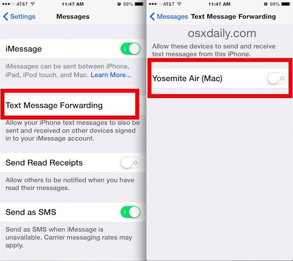 Включить текстовые сообщения SMS на Mac с iOS
