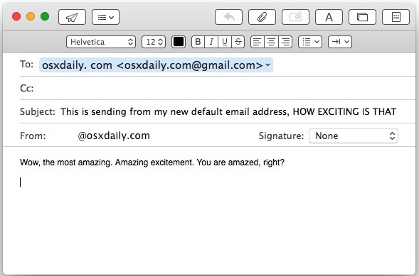 Изменен адрес электронной почты по умолчанию в Mail для Mac OS X