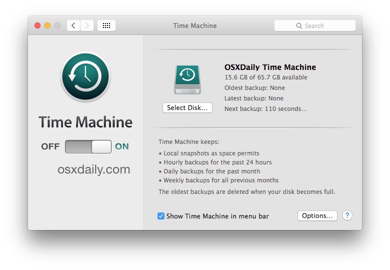 Настройка резервных копий Time Machine в Mac OS X