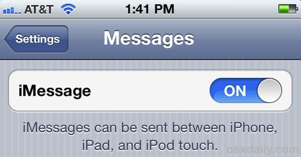 Включите iMessage в iOS 5 на iPhone, iPad или iPod touch.